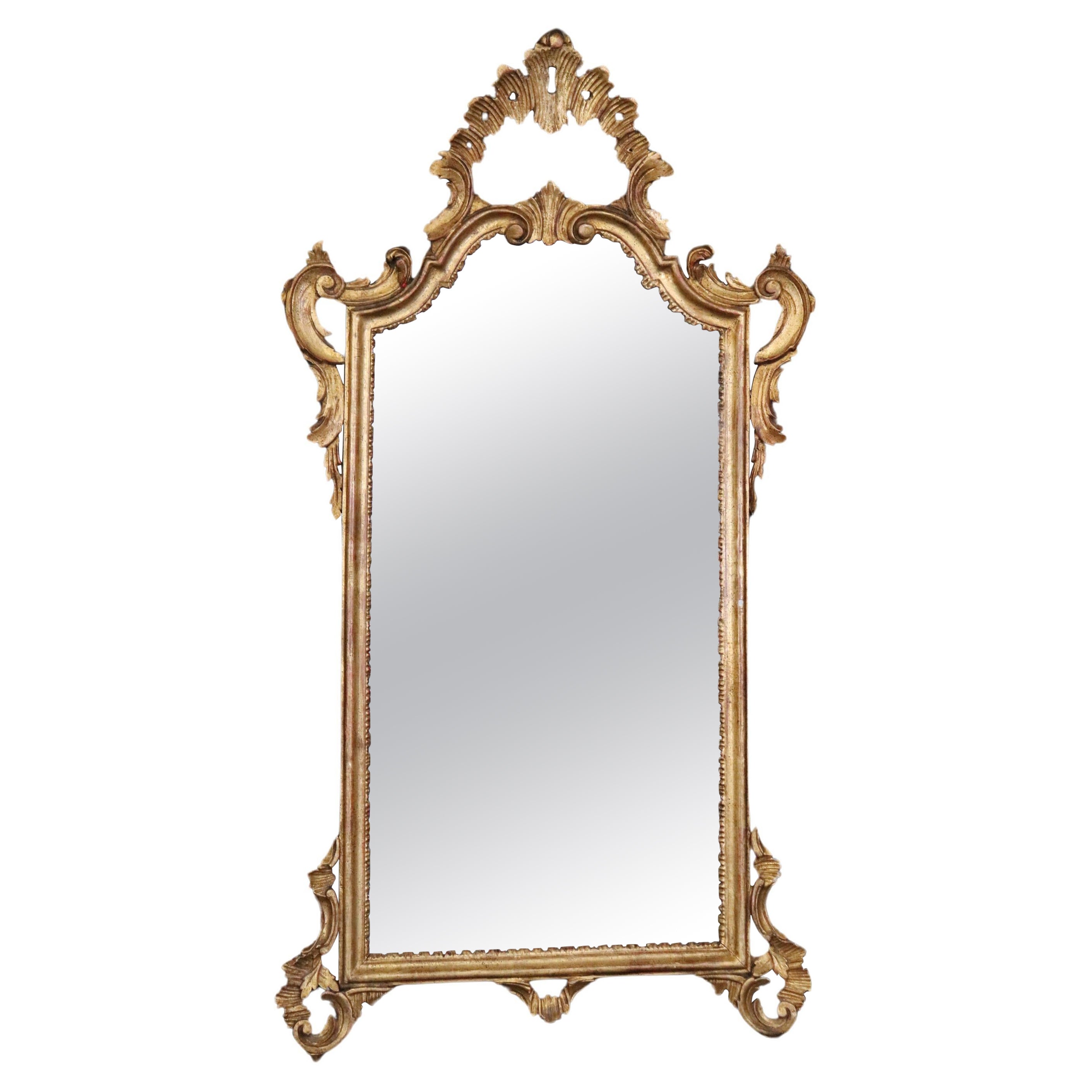 Italian Rococo Style Carved Gold Gilt Wall Hanging Mirror For Sale