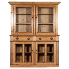 Antique 19thC English Pine Glazed Housekeepers Cabinet