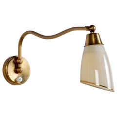 Danish Designer, Wall Light, Brass, Glass, Denmark, 1940s