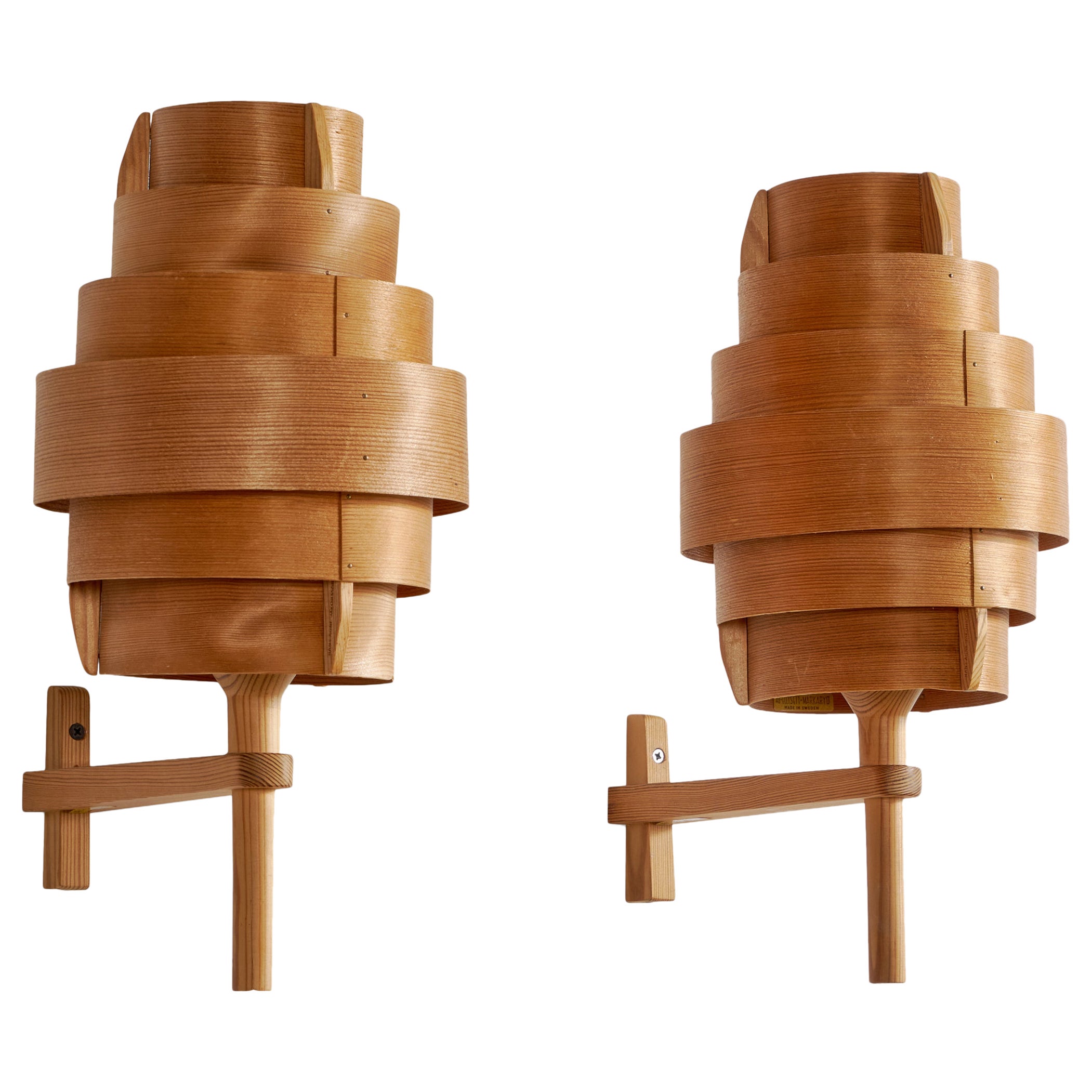 Hans-Agne Jakobsson, Wall Lights, Pine, Sweden, 1970s For Sale