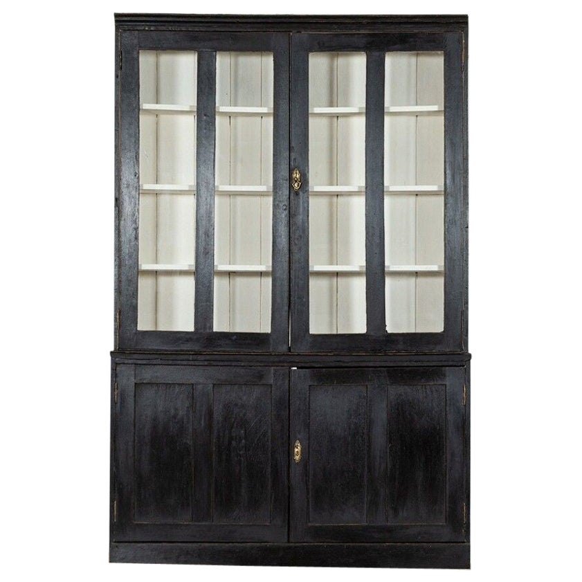 19thC English Ebonised Glazed Oak Housekeepers Cupboard For Sale