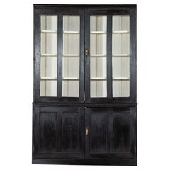 19thC English Ebonised Glazed Oak Housekeepers Cupboard