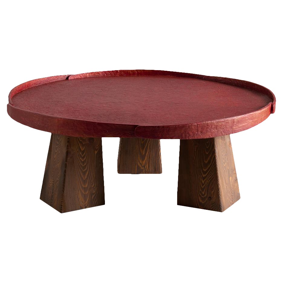 Aline Hazarian, Arpi Red, Circular Coffee Table, Bronze & Wood, Lebanon, 2021 For Sale