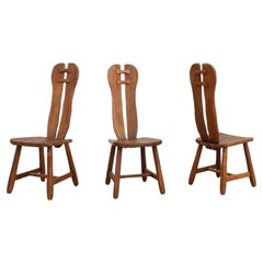Mid-Century High Back Brutalist Oak Dining Chairs by DePuydt