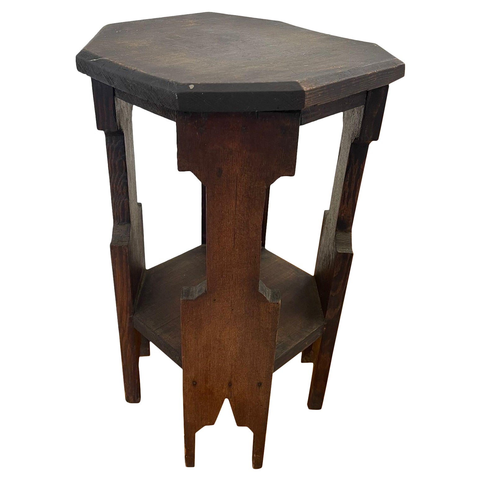 Vintage Wooden Primitively Designed Decorative Side Table With Octagonal Shape 