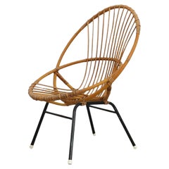 Silla con aro de bambú Rohe Noordwolde de mediados de siglo con estructura esmaltada en negro