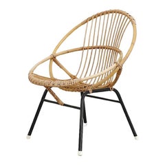 Silla con aro de bambú Little Mid-Century Rohe Noordwolde con estructura esmaltada en negro