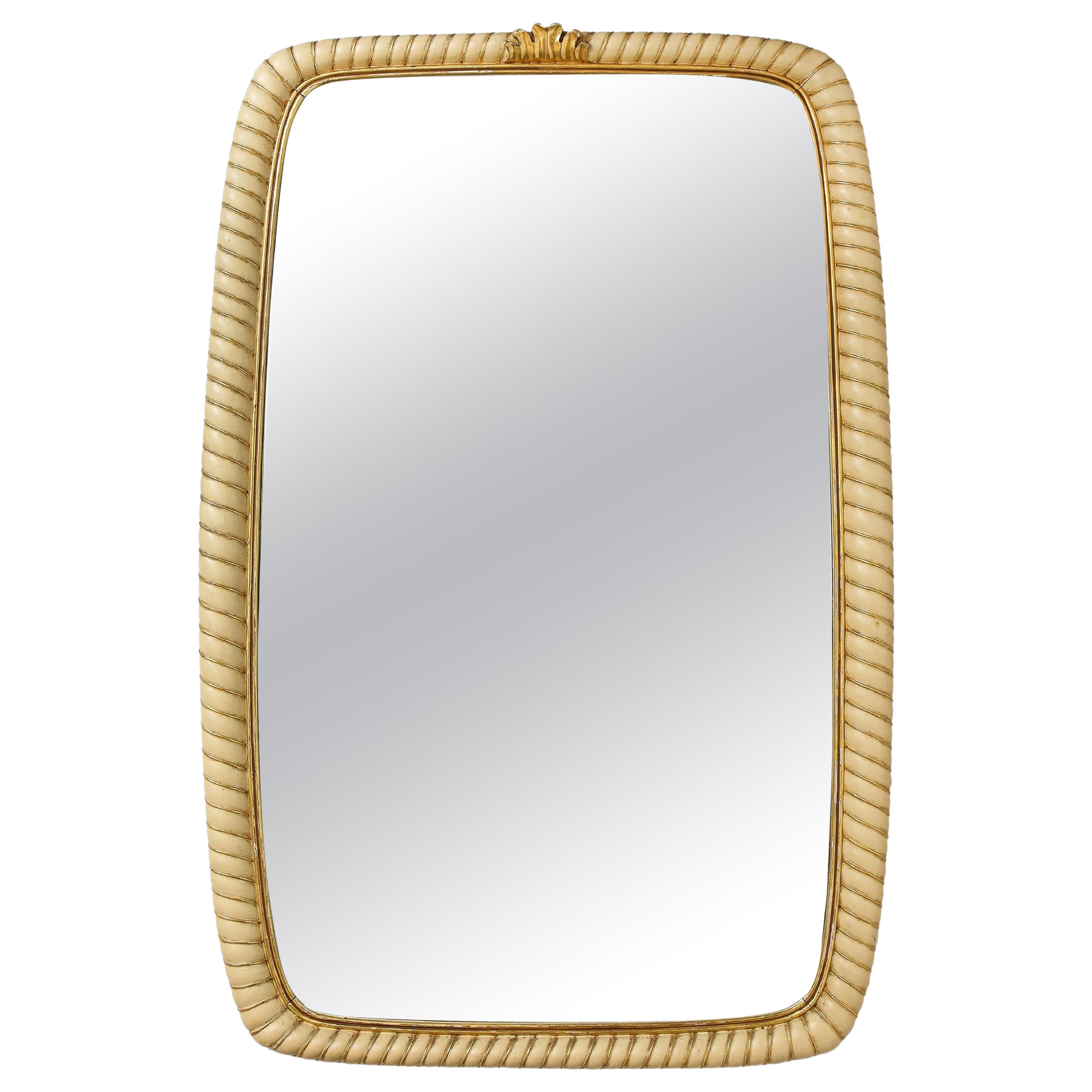 Osvaldo Borsani Rare Large Ivory Painted and Gilded Wood Mirror, Italy, 1940s For Sale