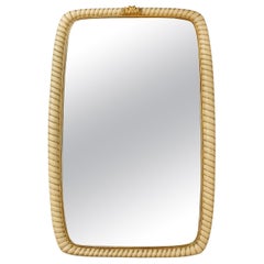 Osvaldo Borsani Rare Large Ivory Painted and Gilded Wood Mirror, Italy, 1940s