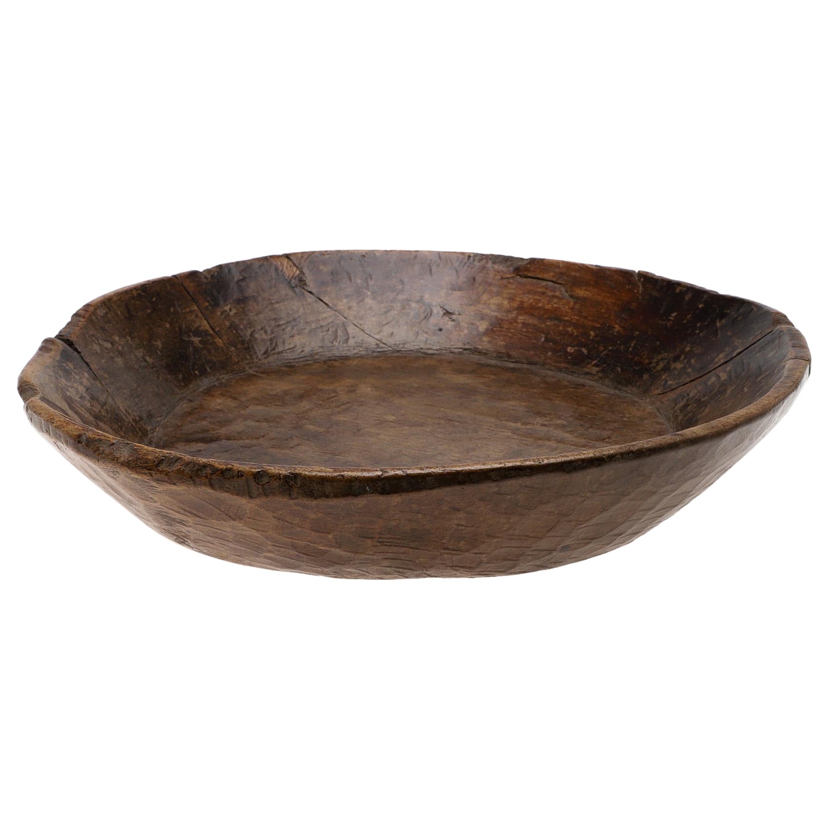 French Antique Dark Brown Wooden Bowl Tray in Oak Produced in France Early 1800s For Sale