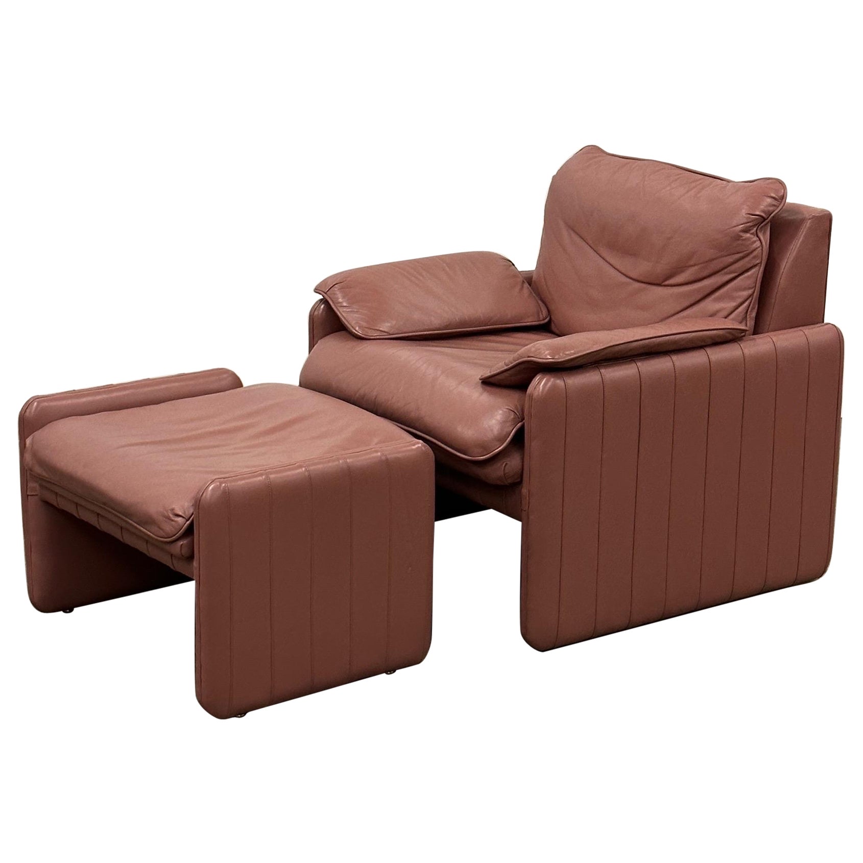 Mauve Leather Lounge Chair/Ottoman For Sale