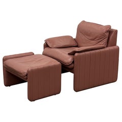 Retro Mauve Leather Lounge Chair/Ottoman