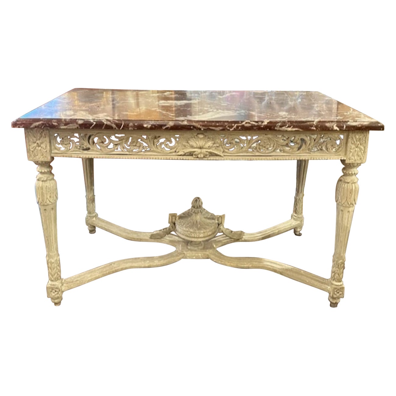 19th Century French Louis XVI Carved and Painted Center Table For Sale