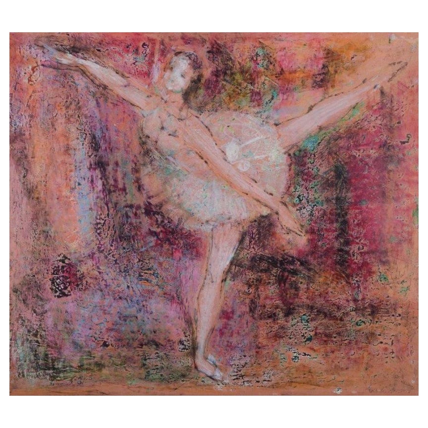 Gerda Åkesson, artiste suédoise. Pastel à l'huile sur papier. Ballerine. Ca 1960 en vente