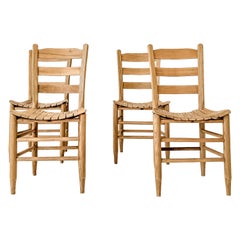 Antique Set of 4 Ladderback Chairs with Wood Slat Seats