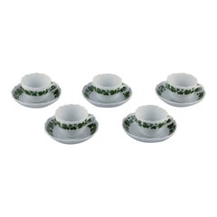 Retro Meissen, Germany. Green Ivy Vine, set of five demitasse cups with saucers