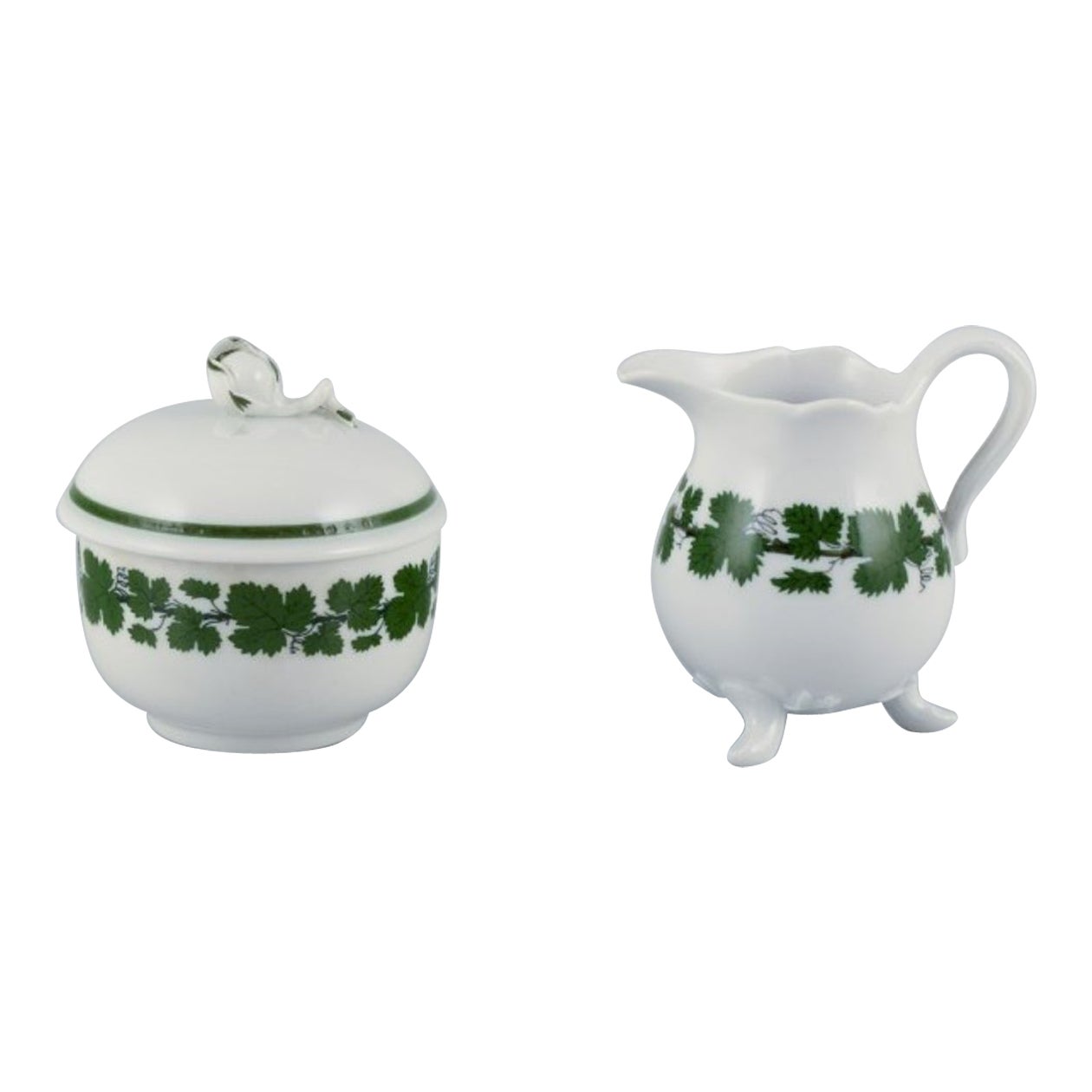 Meissen, Germany, Green Ivy Vine, sugar bowl and creamer.  For Sale
