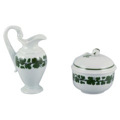 Meissen, Germany, Green Ivy Vine, sugar bowl and creamer in porcelain.