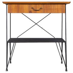 Comodino danese di metà secolo in teak e metallo