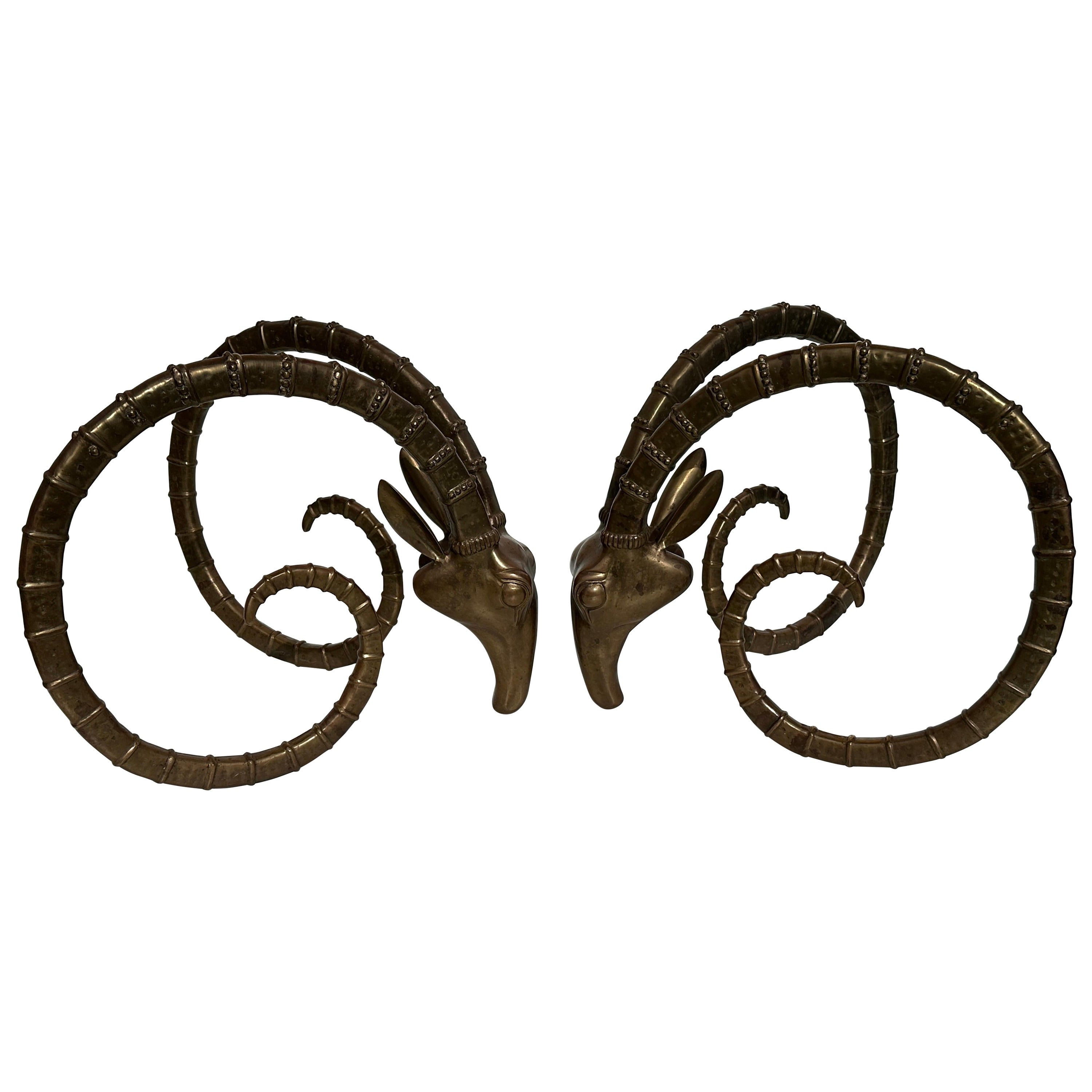 Antike Messing Ibex Köpfe Esstisch Basis