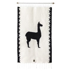 LLAMA Sheep Wool Handwoven Tapestry, Bronze w. Stainless Steel Wall Mount, Ivory