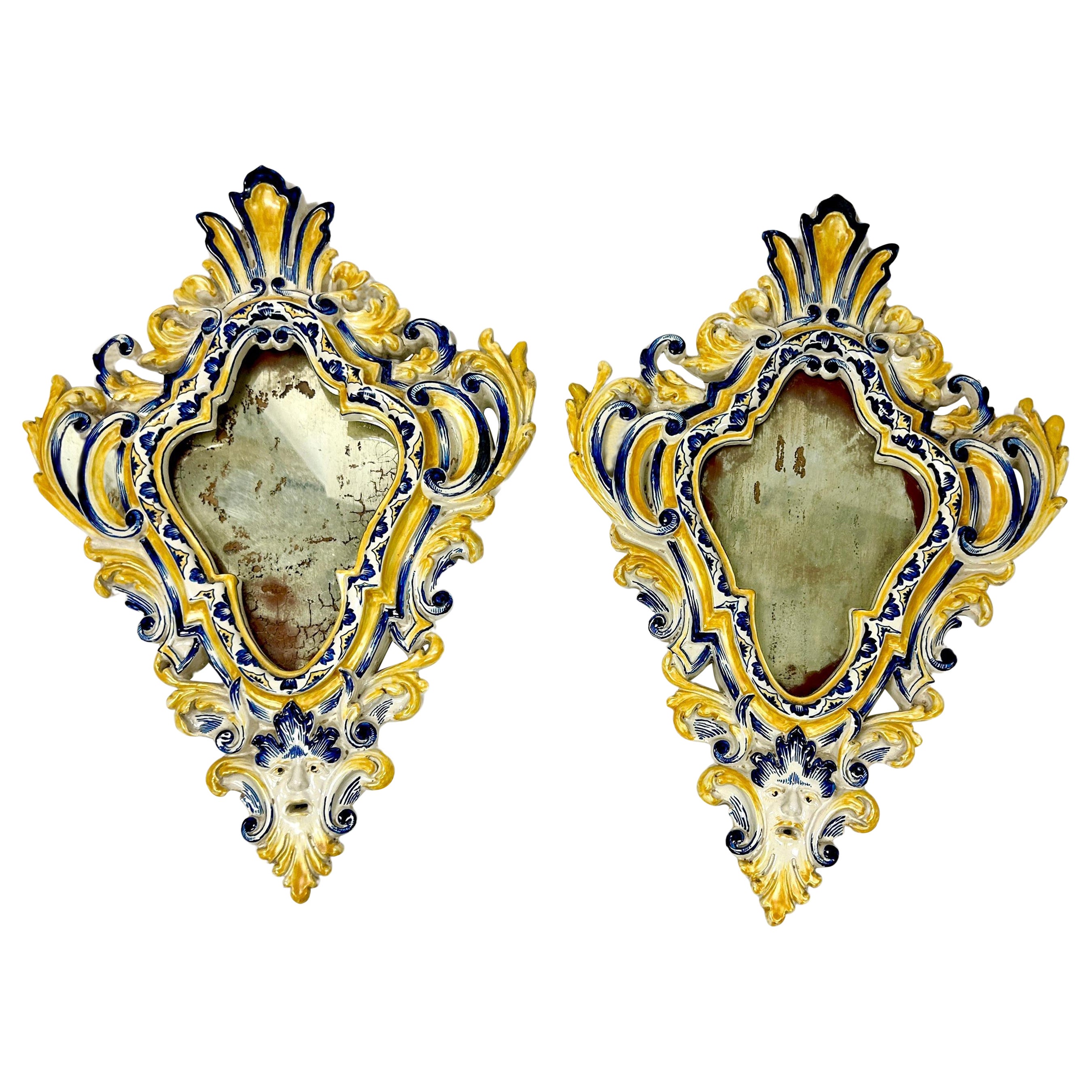 Pair of 19th Century Italian Glazed Majolica Mirrors