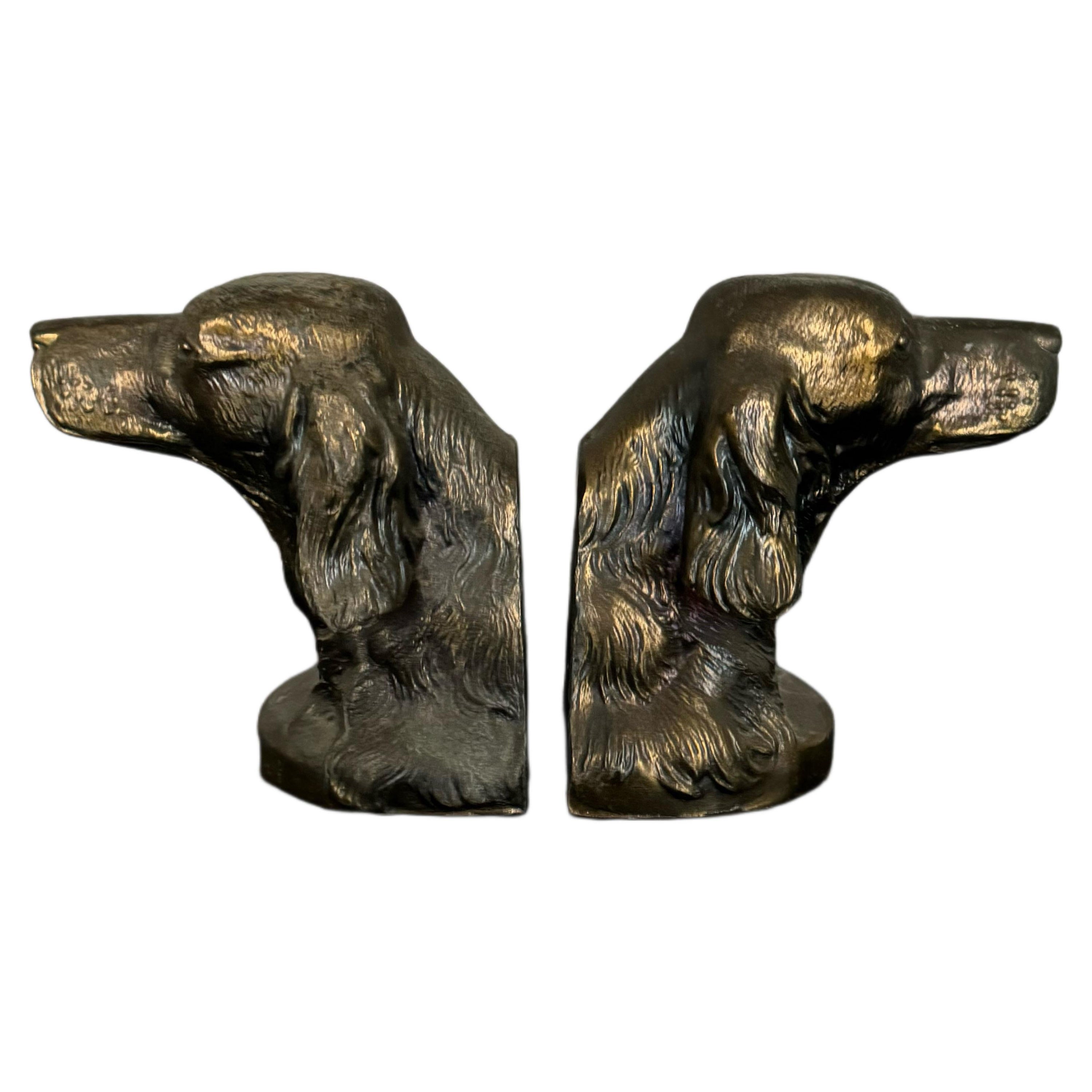 Vintage Bronze Plated Irish Setter Bookends C.1940 For Sale