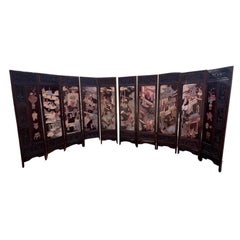 Circa 1760 Chinese Qianlong Period Coromandel 10-Panel Lacquer Decorated Screen 