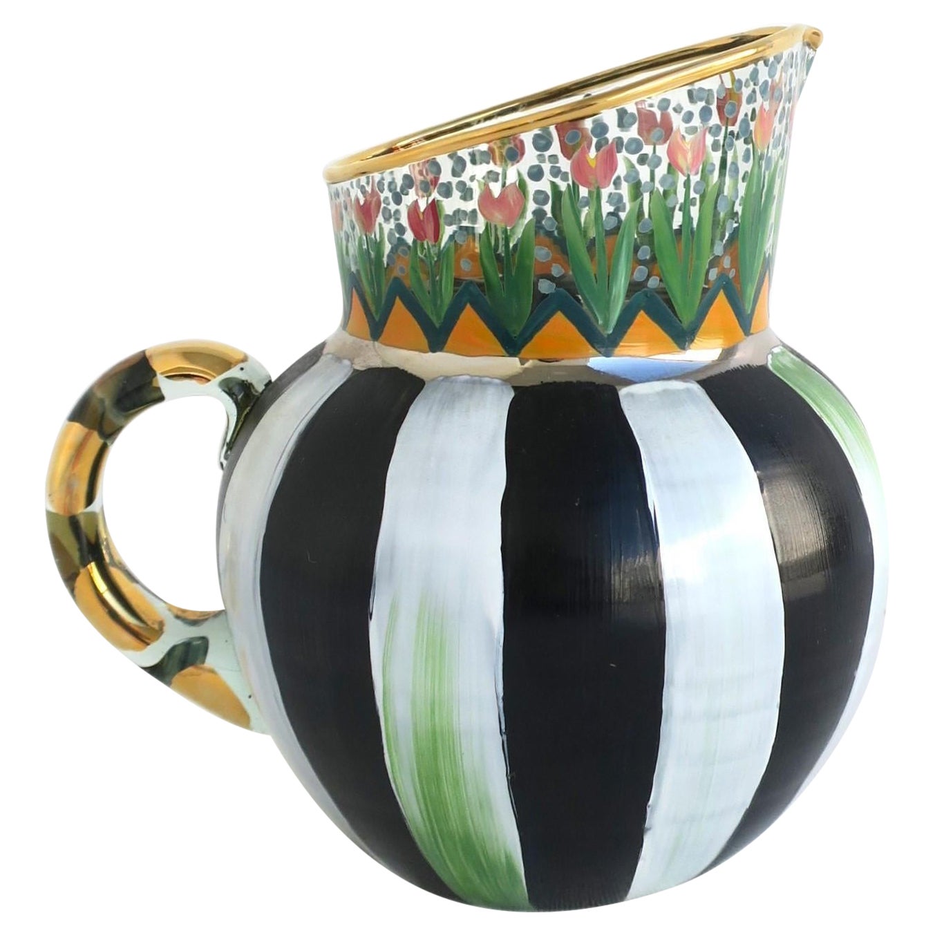 Mackenzie Childs Art Glass Pitcher or Vase with Garden Design, circa 1990s For Sale