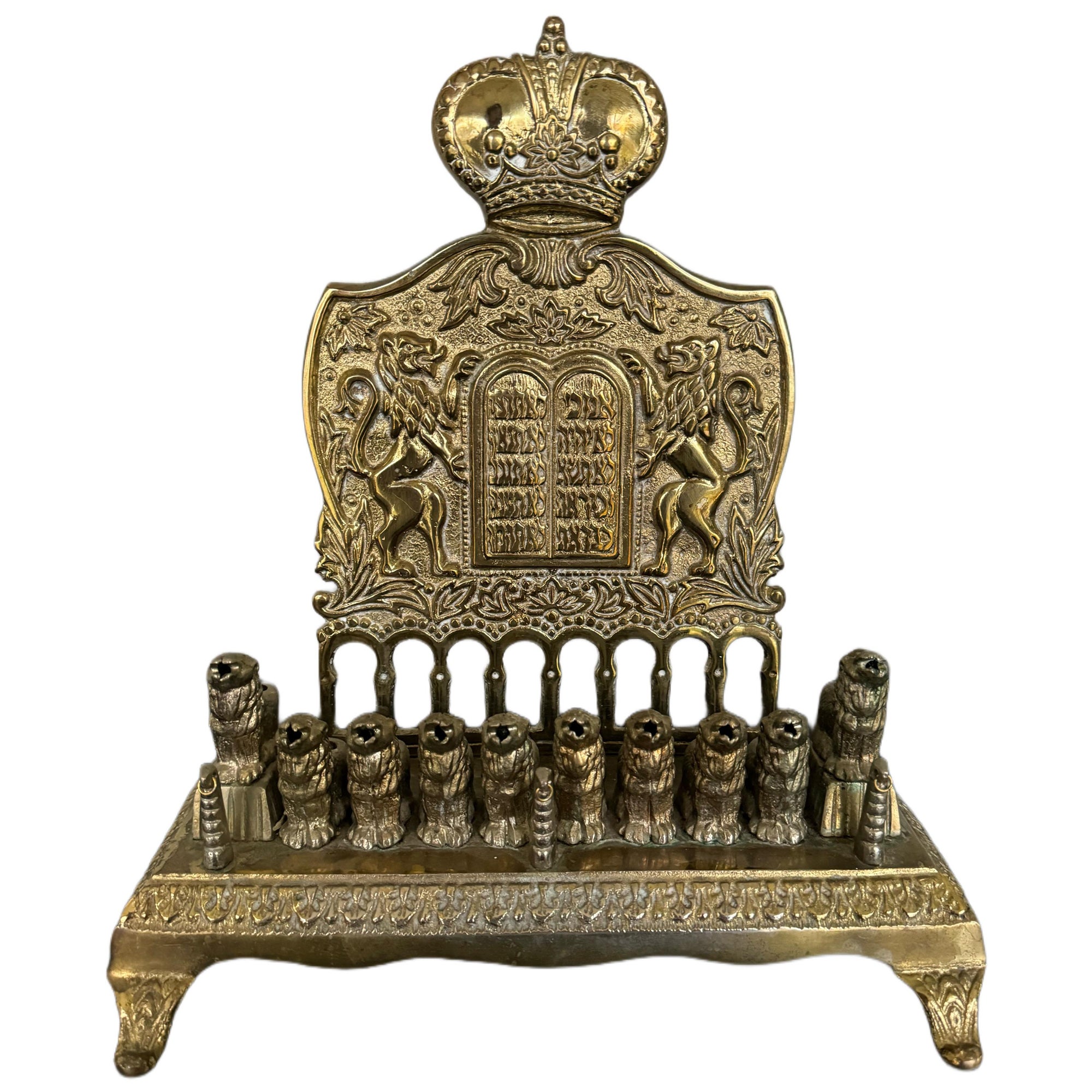  20th century brass Hanukkah menorah, designed after a 19th century German one For Sale