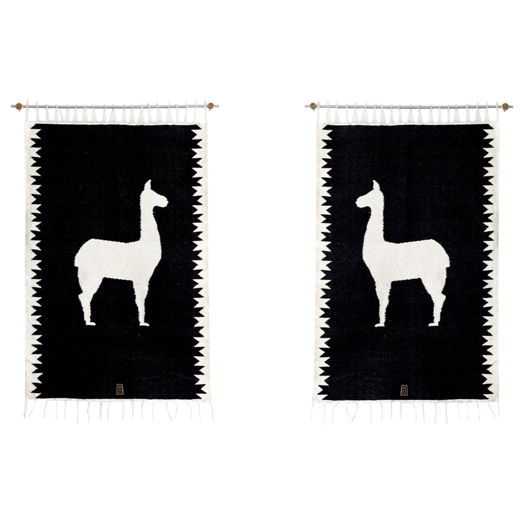 LLAMAS Sheep Wool Handwoven Tapestry, Bronze w Stainless Steel Wall Mount, Black For Sale
