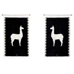 LLAMAS Tapisserie en laine de mouton tissée à la main, bronze avec support mural en acier inoxydable, noir