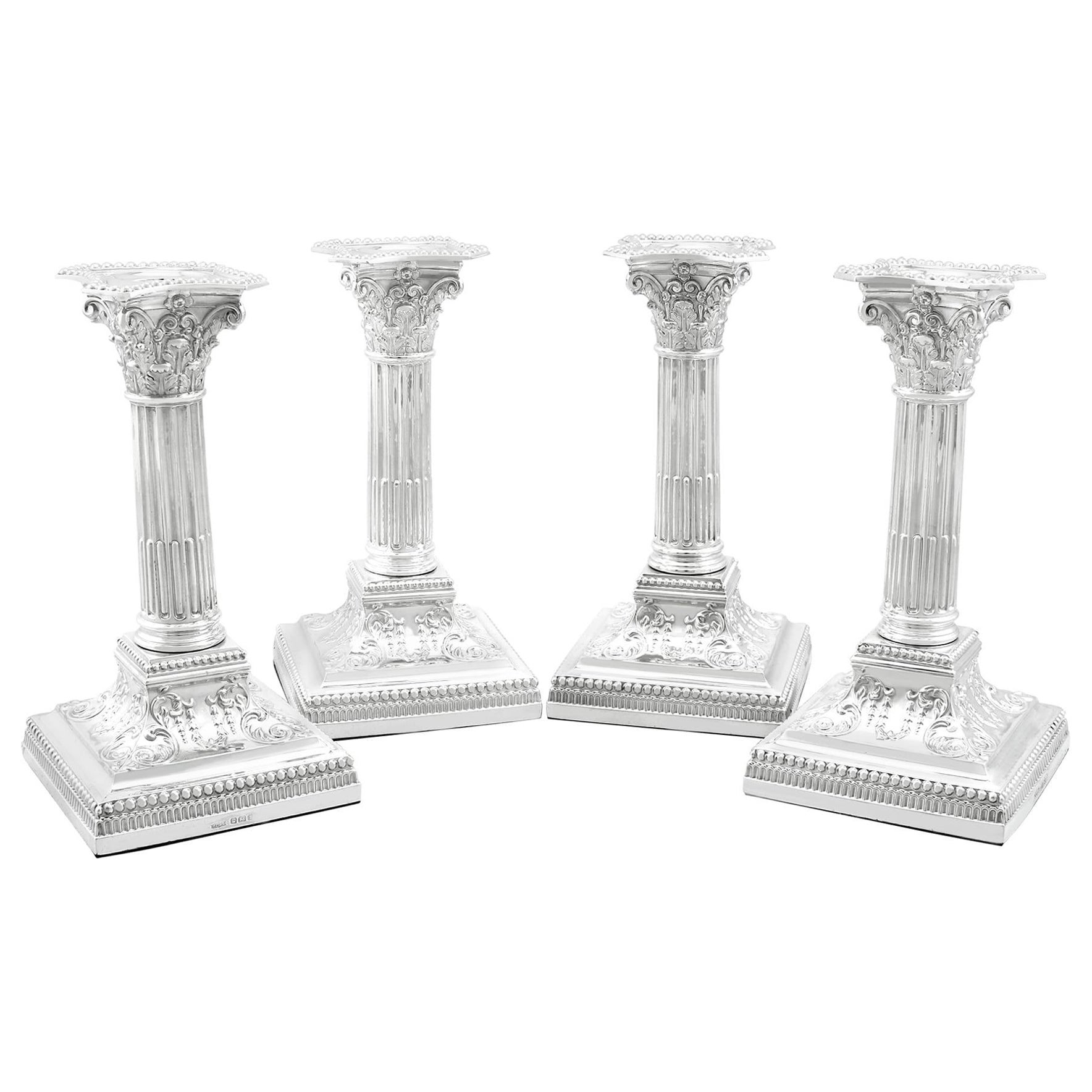 Antique George V Sterling Silver Piano Candlesticks (1911) For Sale