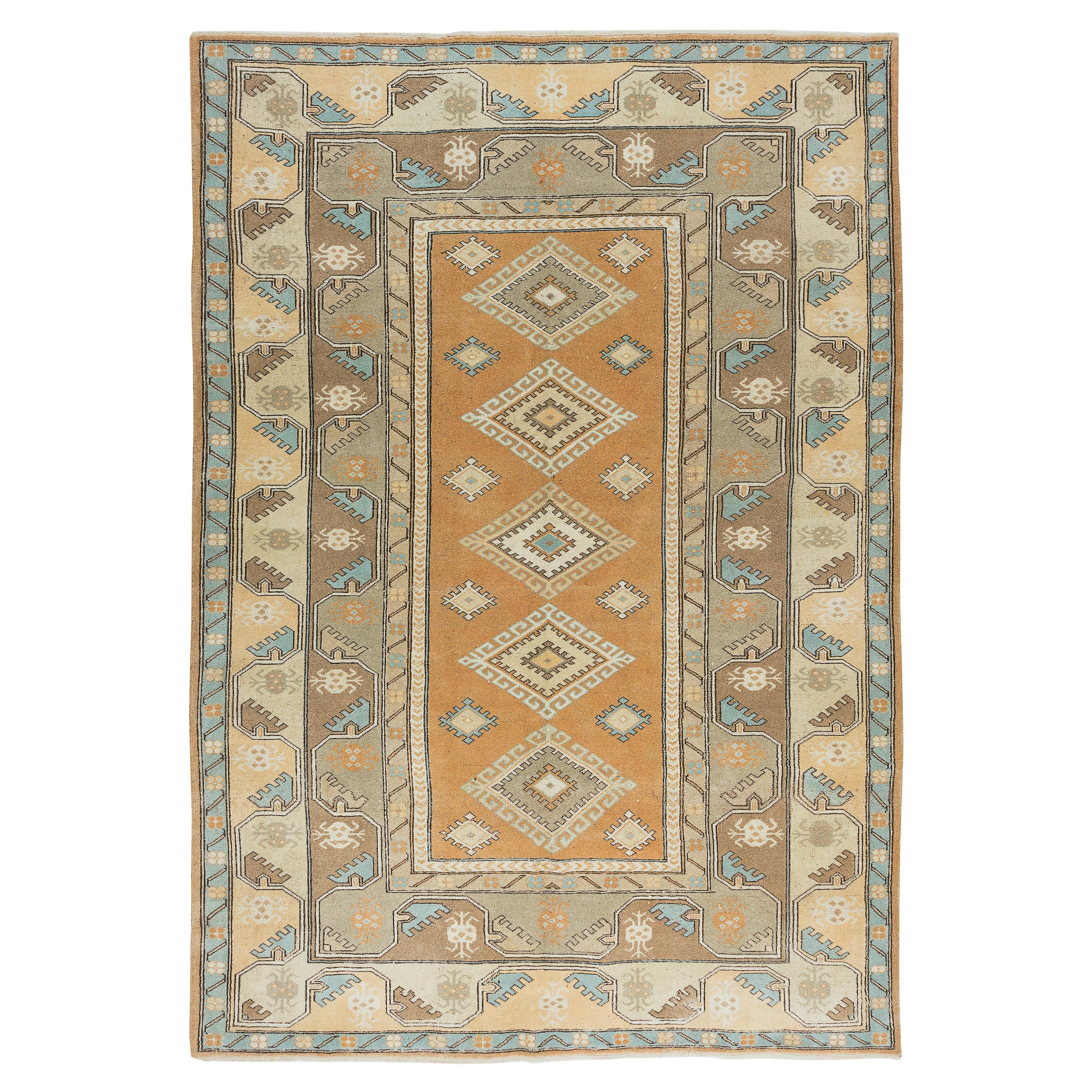 6.7x9.4 Ft Modern Handmade Turkish Milas Carpet, All Wool, Contemporary Area Rug For Sale