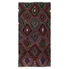 5.3x10.4 Ft Colorful Turkish Kilim with Hand-Spun Wool, Vintage Geometric Rug