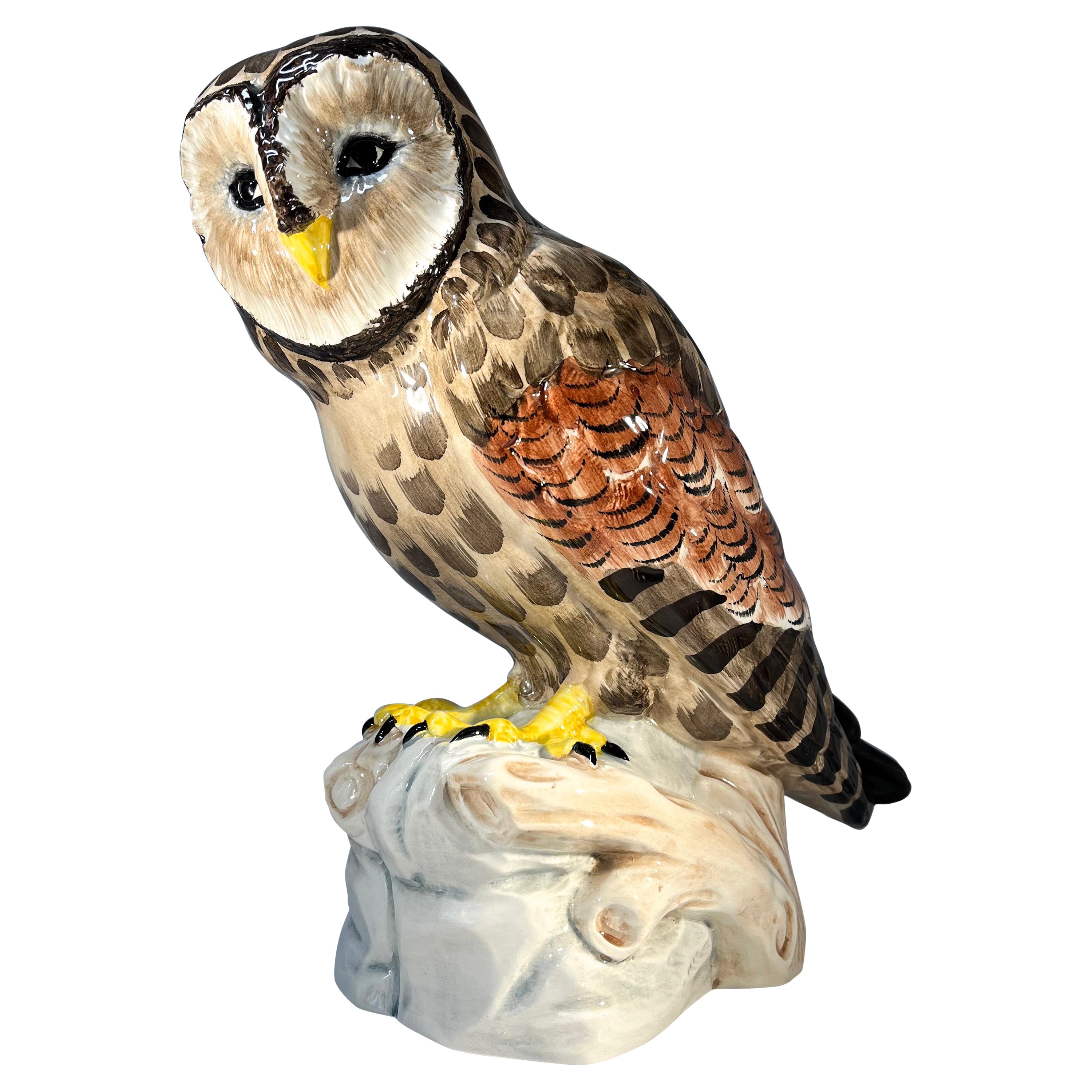 Magnificent Life-Size Zanolli, Italian Hand Painted Ceramic Barn Owl c1980s For Sale