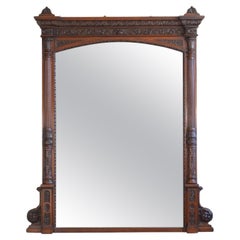 Antique Monumental Oak Overmantle Mirror / Floor Standing Mirror H200m