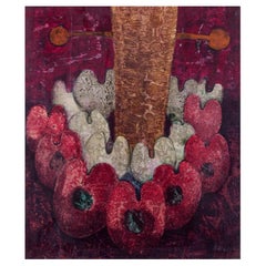 Torsten Hult, artista sueco cotizado. Óleo sobre tabla. Composición abstracta.