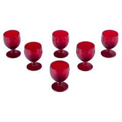 Retro Monica Bratt for Reijmyre. Set of six small wine glasses in red art glass
