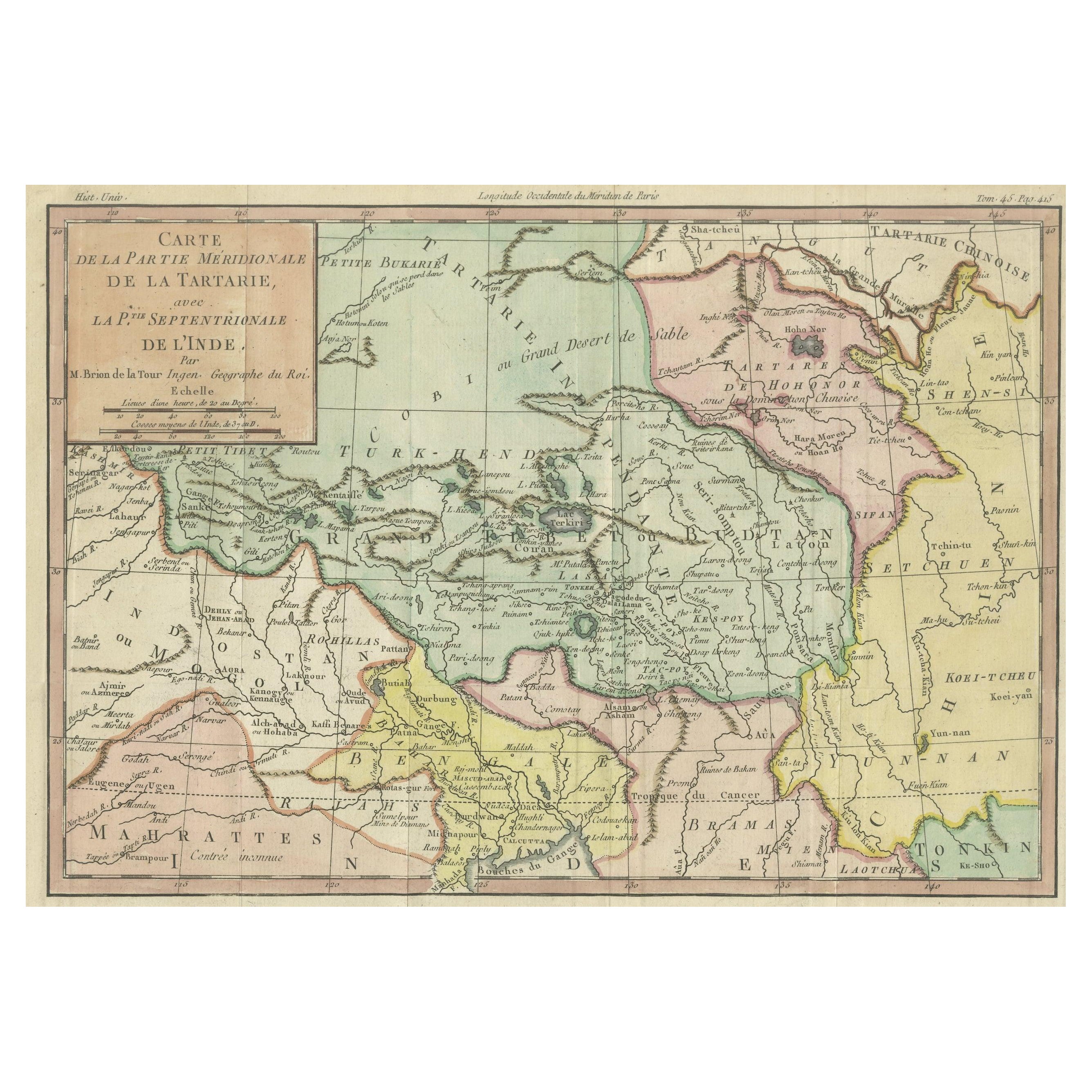Original Hand-Colored Antique Map of Tartary and Northern India For Sale
