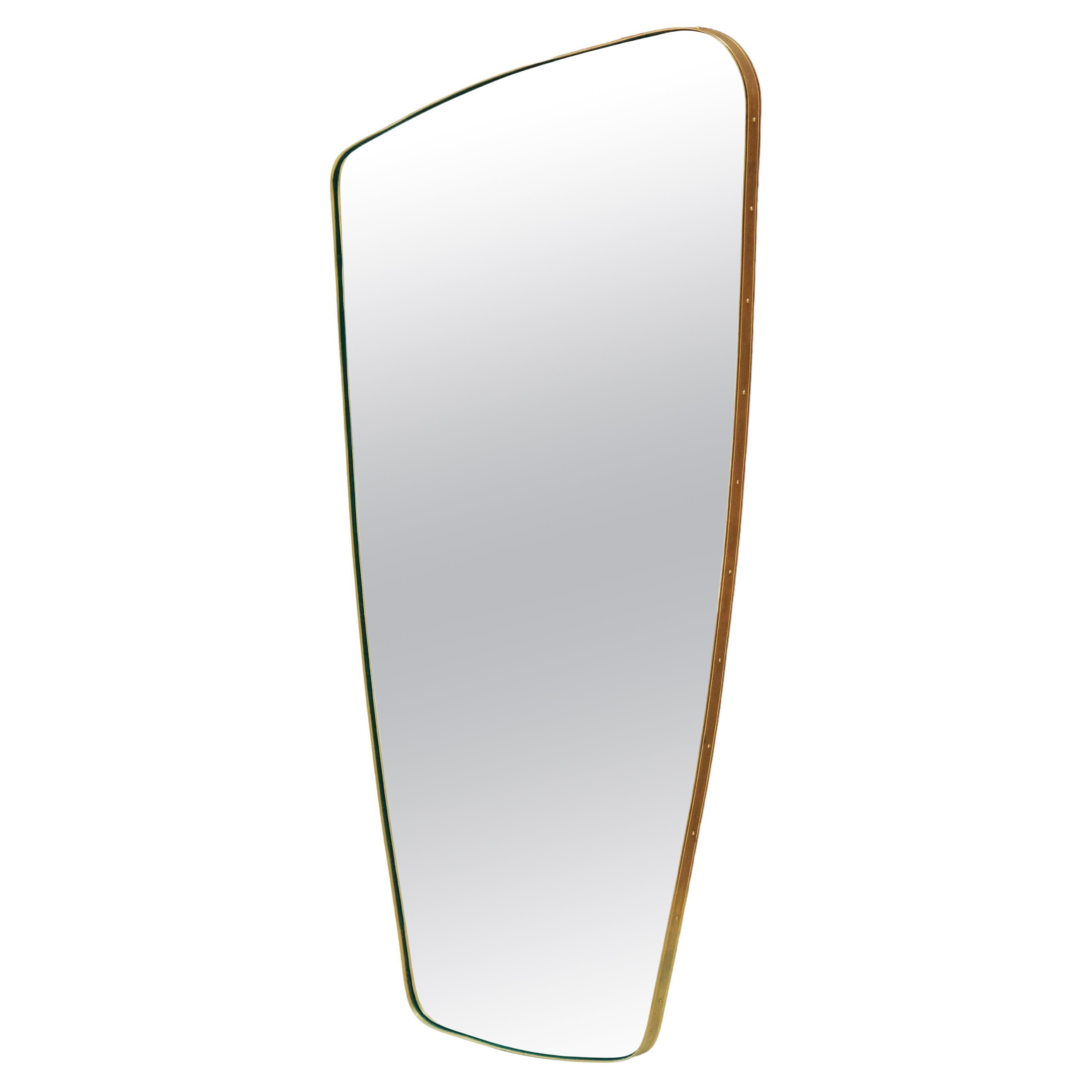 Mid-Century Style Mirror Irregular Shape & Embossed Brass Frame Medium