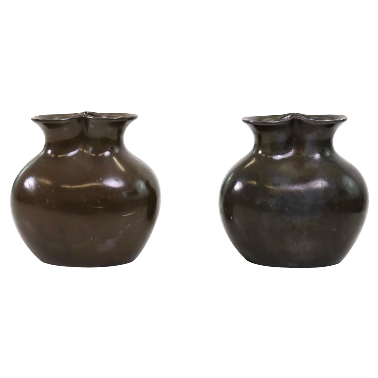 Ensemble de petits vases en métal par Just Andersen, années 1920, Danemark