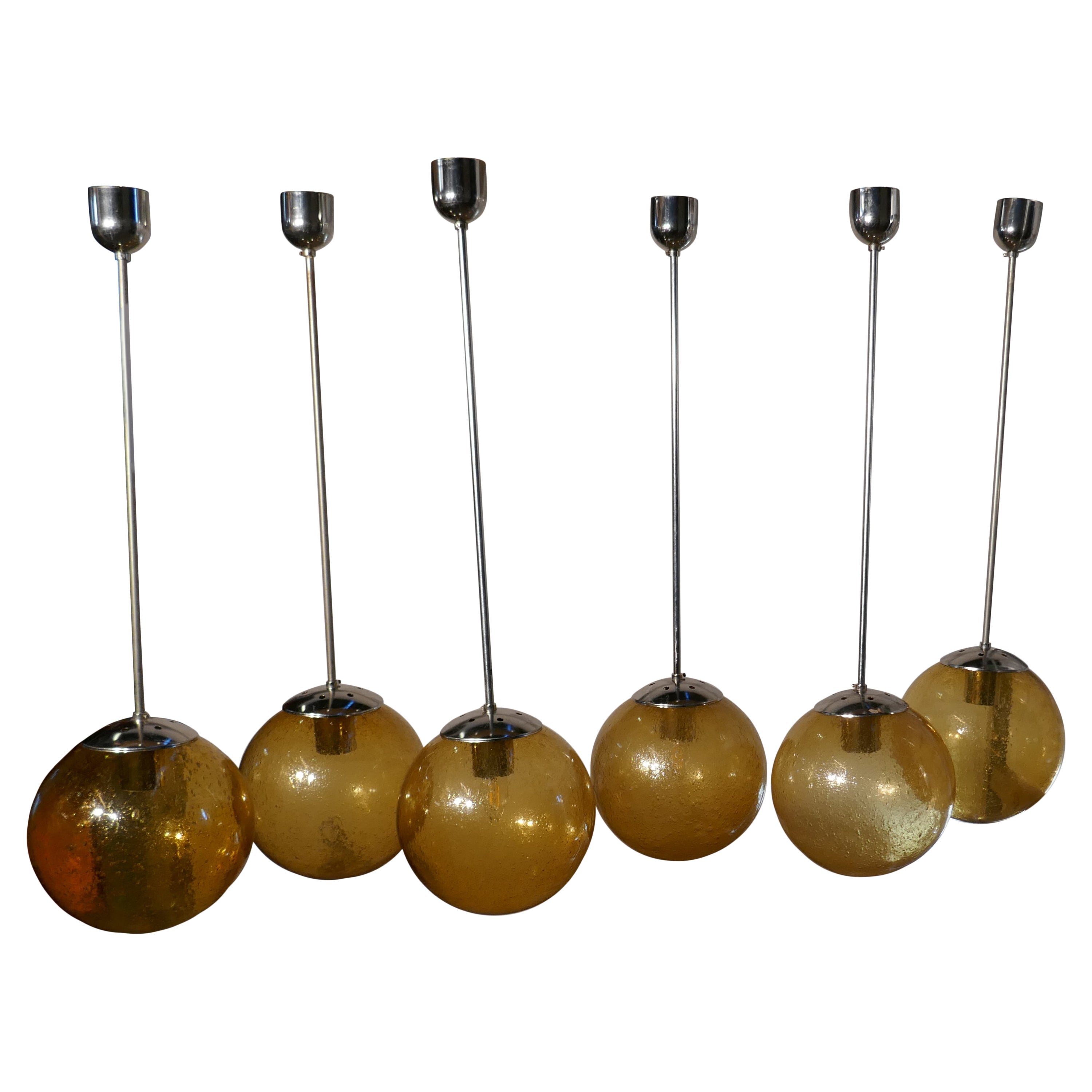 Set of 6 Large Retro Amber Globe and Chrome Lights    For Sale