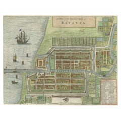 Antique An Original Engraved Plan of the City & Castle of Batavia, The East Indies, 1740