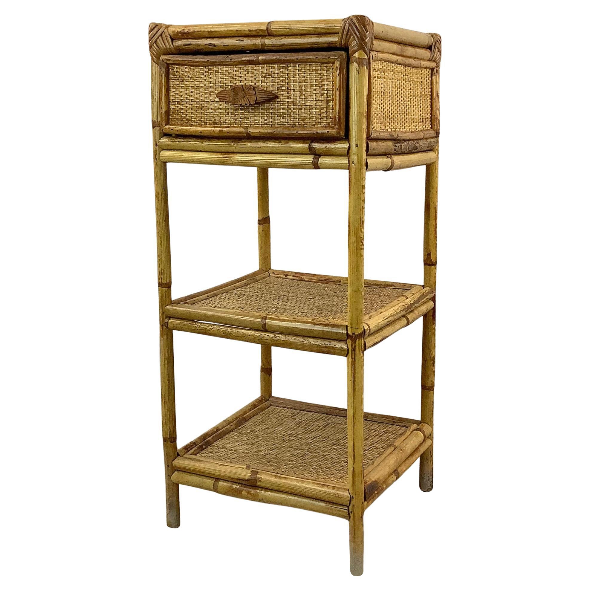 Vintage French Riviera Style Bamboo Nightstand
