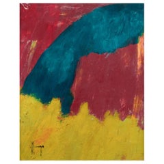 Schwedische Künstlerin. Öl auf Karton. Abstrakte Komposition in kräftigen Farben. 