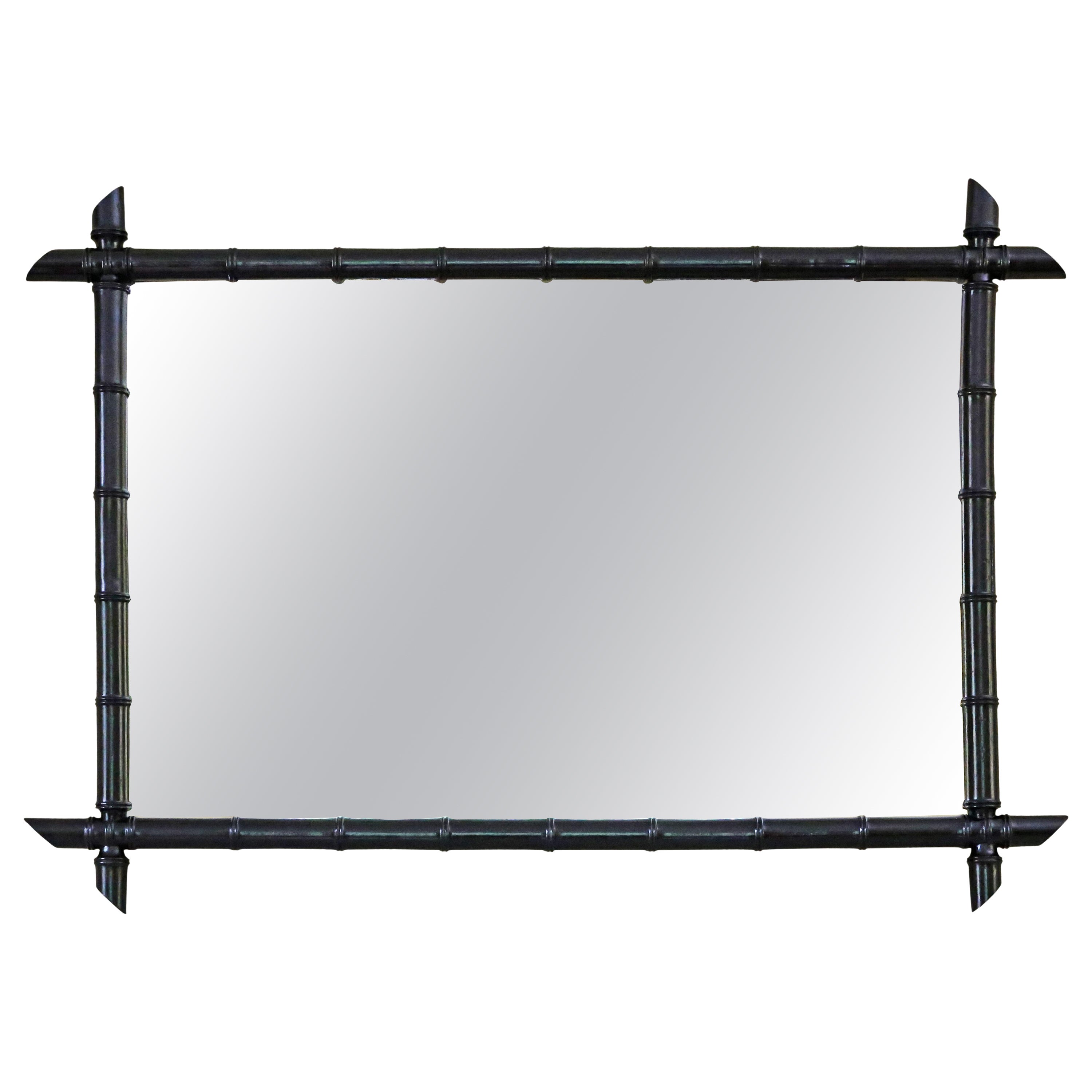 Antique large quality ebonised faux bamboo overmantle wall mirror 19th Century For Sale