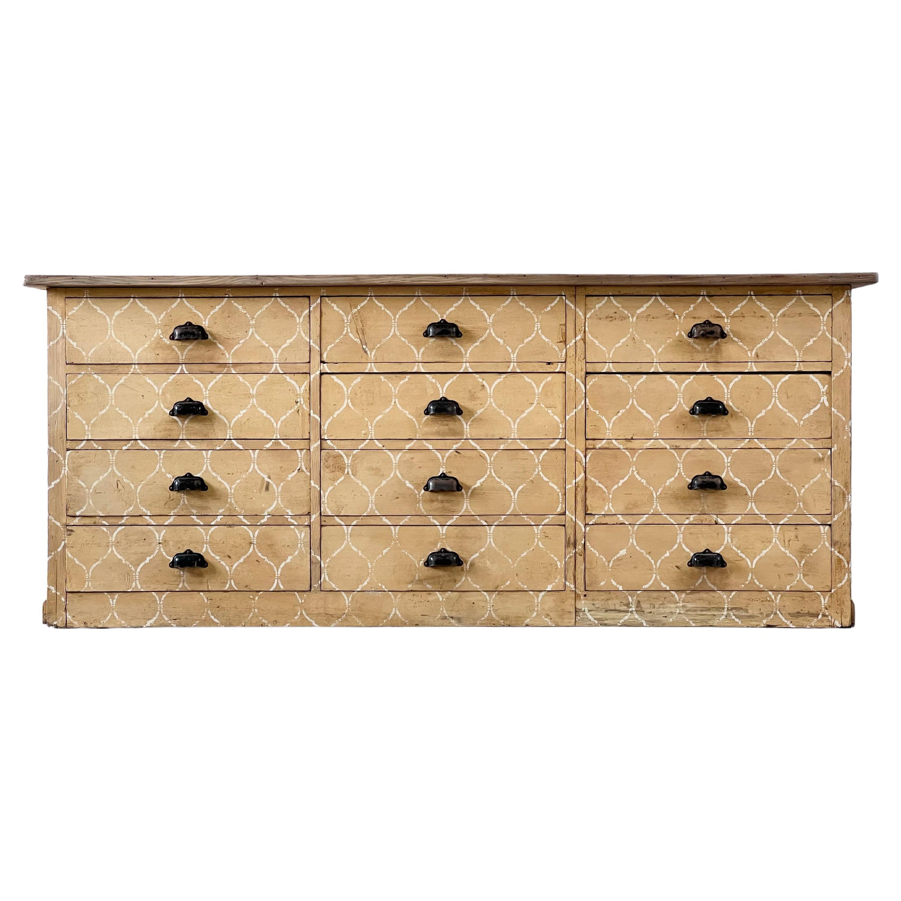 Decorative Painted French Bank of Drawers For Sale