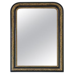 Antique grand miroir de manteau ébonisé et doré 19ème siècle