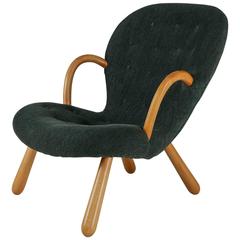 Philip Arctander Clam Chair with Green Upholstery, Denmark, 1940s